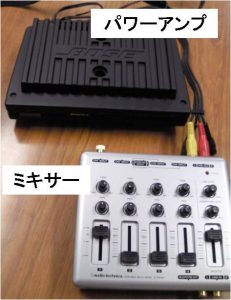 市販のパワーアンプとミキサー